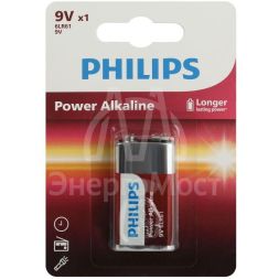 Элемент питания алкалиновый &amp;quot;крона&amp;quot; 6LR61 9В Power (блист. 1шт) Philips Б0062717