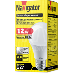 Лампа светодиодная 61 477 NLL-A60-12-12/24-4K-E27 (низковольтная) Navigator 61477