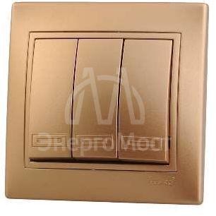 Выключатель 3-кл. СП Мира 10А IP20 со вставкой зол. метал. LEZARD 701-1313-109