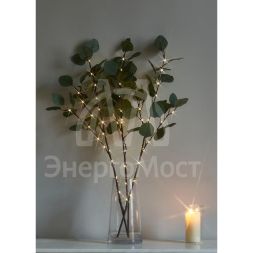 Ветвь эвкалипта иммитация 62см 32LED тепл. бел. IP44 6ч таймер кабель корич. 50см (уп.3шт) КОСМОС KOC_INT-B131