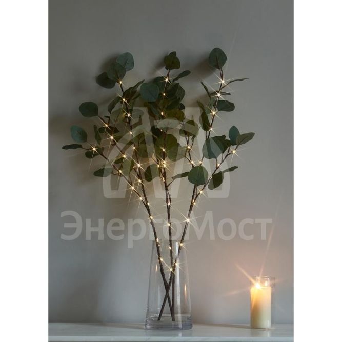 Ветвь эвкалипта иммитация 62см 32LED тепл. бел. IP44 6ч таймер кабель корич. 50см (уп.3шт) КОСМОС KOC_INT-B131
