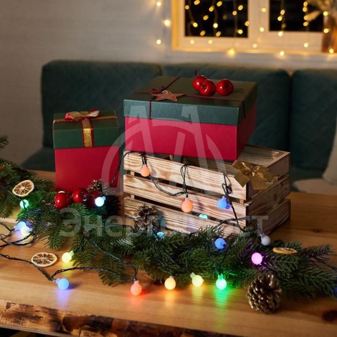 Гирлянда &amp;quot;LED-Шарики&amp;quot; 5м d=18мм 30LED RGB темно-зел. провод 3.6Вт 220В IP20 NEON-NIGHT 303-549