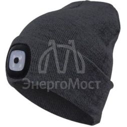 Шапка с фонариком 215х205х5 черн. (фонарь 66х50х15мм снимается; аккум. 3.7В/200мА.ч) 3 режима свечения Космос KOCHat_black