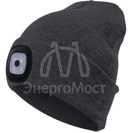 Шапка с фонариком 215х205х5 черн. (фонарь 66х50х15мм снимается; аккум. 3.7В/200мА.ч) 3 режима свечения Космос KOCHat_black