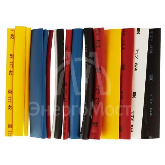 Набор трубок термоусадочных тонкостен. ТТУ 2/1; 4/2; 6/3; 8/4 (Ж; С; К; Ч; Б) 20х8см разноцвет. IEK UDRS-D2-D8-10-2