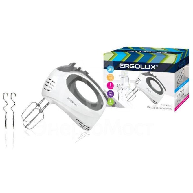 Миксер ручной ELX-EM02-C31 320Вт 220-240В бело-сер. Ergolux 13443