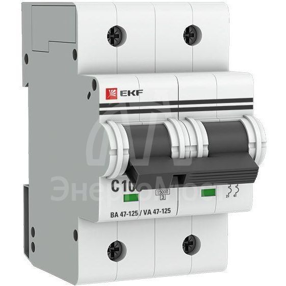 Выключатель автоматический модульный 2п C 100А 15кА ВА 47-125 PROxima EKF mcb47125-2-100C