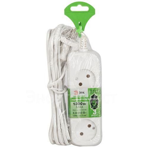 Удлинитель электрический UDL-6-350 Greenline 3 розетки без заземления 5м ШВВП 2х0.75кв.мм Эра Б0065070