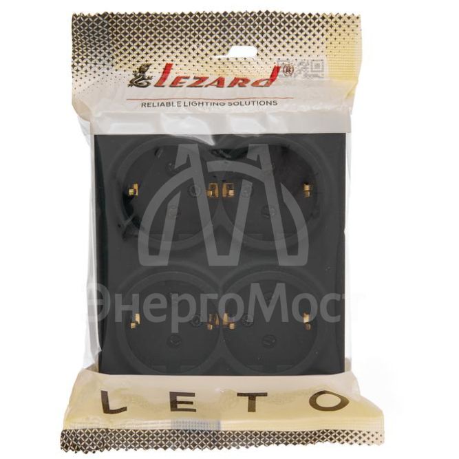 Розетка 4-мест. с заземл. LETO закрытый корпус ПБТ черн. бархат LEZARD 752-4200-127BDP
