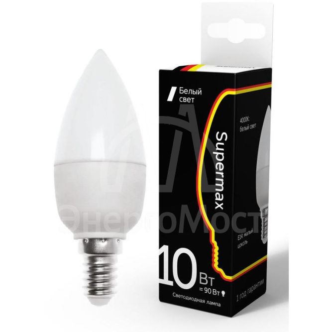 Лампа светодиодная Supermax 10Вт свеча E14 230В 4000К КОСМОС Sup_LED10wCNE1440