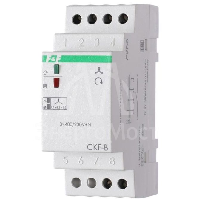 Реле контроля наличия; асимметрии и чередования фаз CKF-B (монтаж на DIN-рейке 35мм; задержка отключения 3-5с; 3х400/230В+N 2А 1Z) F&amp;amp;F EA04.002.002