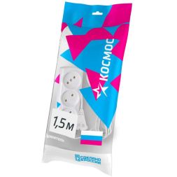 Удлинитель 3х1.5м 6А IP20 ПВС 2х0.75 Космос YKsm1.5m-3g(6A)S