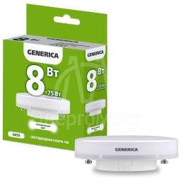 Лампа светодиодная T80 8Вт таблетка 4000К GX53 230В GENERICA LL-T80-08-230-40-GX53-G