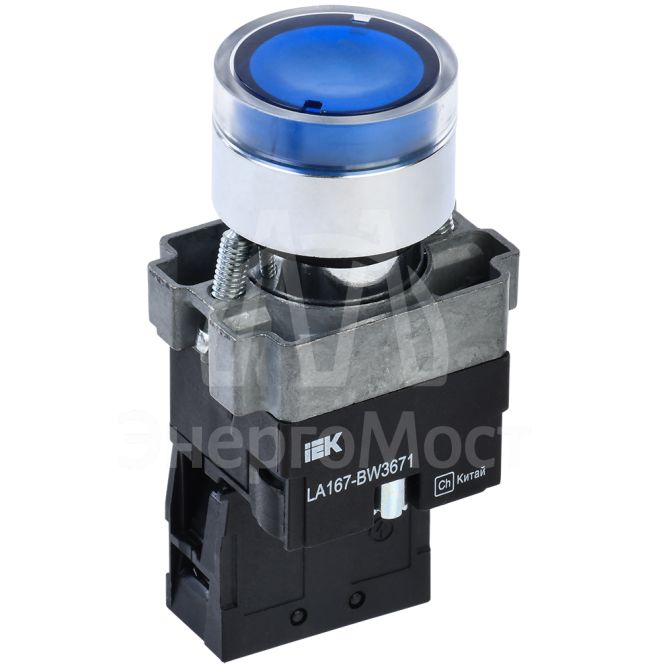 Кнопка LA167-BW3671 d22мм RC 1з с подсветкой син. IEK BBT20-BW3671-1-12-67-K07