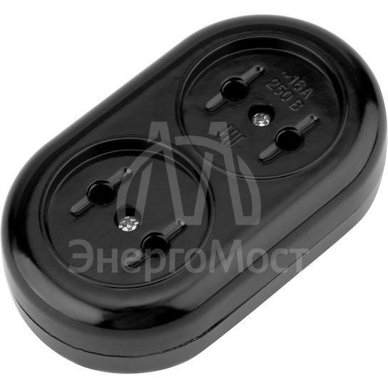 Колодка 2 гнезда карболитовая б/з 16А черн. Rexant 11-8981