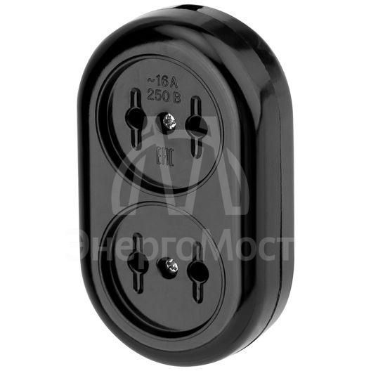 Колодка 2 гнезда карболитовая б/з 16А черн. Rexant 11-8981