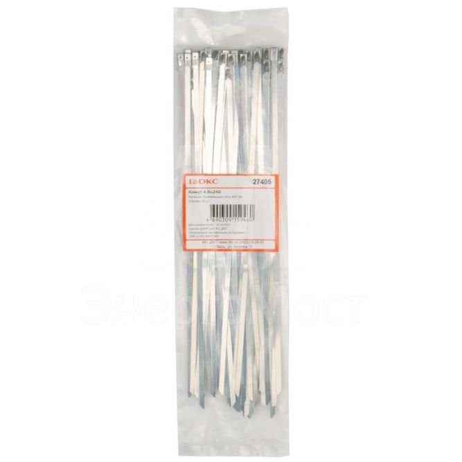 Хомут кабельный 4.6х240 нерж. сталь AISI 304 серебр. (уп.50шт) DKC 27405