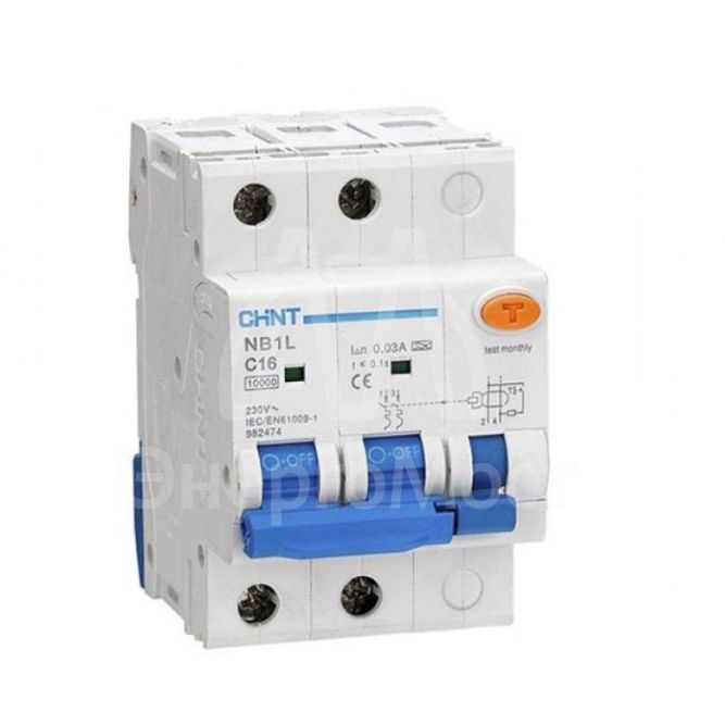 Выключатель автоматический дифференциального тока 2п C 16А 30мА тип AC 10кА NB1L (54мм) (R) CHINT 205091