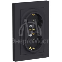 Розетка 2-м AtlasDesign 16А с заземл. в сборе карбон SchE ATN001024