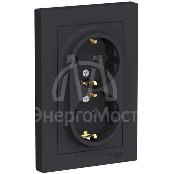 Розетка 2-м AtlasDesign 16А с заземл. в сборе карбон SchE ATN001024
