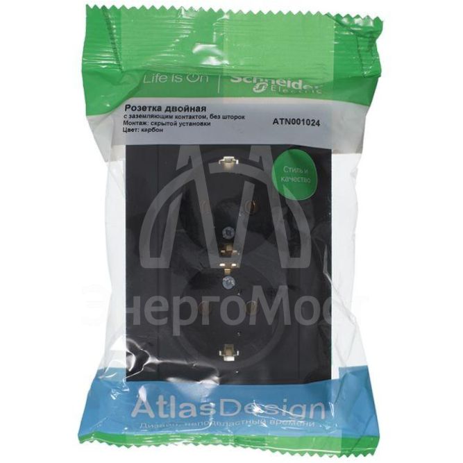 Розетка 2-м AtlasDesign 16А с заземл. в сборе карбон SchE ATN001024