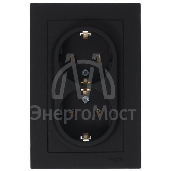 Розетка 2-м AtlasDesign 16А с заземл. в сборе карбон SchE ATN001024