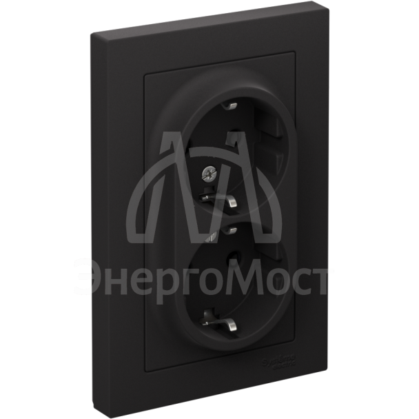 Розетка 2-м AtlasDesign 16А с заземл. в сборе карбон SchE ATN001024