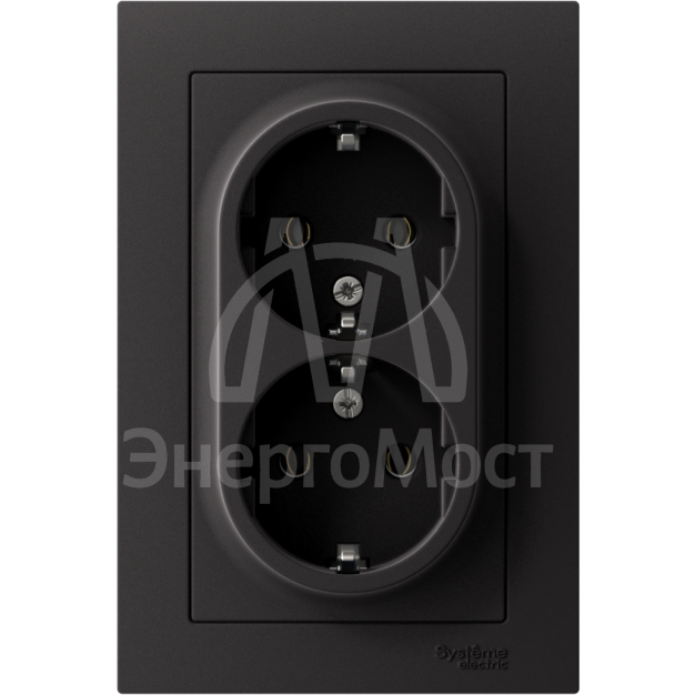 Розетка 2-м AtlasDesign 16А с заземл. в сборе карбон SchE ATN001024