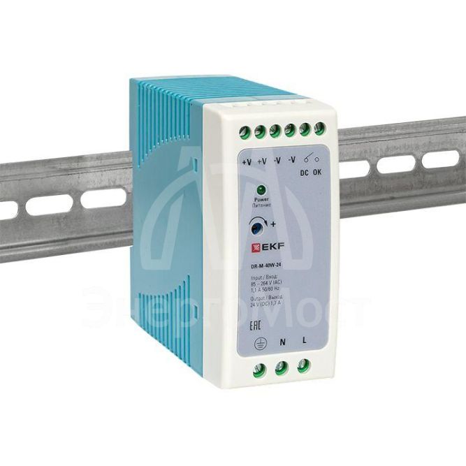 Блок питания на DIN-рейку 40Вт Uвх ~ 220В AC m Uвых - 24В DC постоянного тока EKF DR-M-40W-24