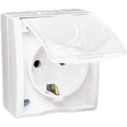 Розетка 1-м ОП Simon15 с защ. крышкой защ. шторки с заземл. IP54 бел. Simon 1594432-030