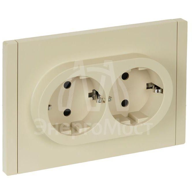 Розетка 2-м СП FORTE&amp;amp;PIANO FP423 16А с заземл. защ. шторки безвинт. крепл. ваниль IEK FP-R24-16-1-K10