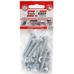 Болт DIN933 с шестигранной головкой М6х40 + гайка+шайба оцинк. (уп.6шт) Tech-KREP 112719