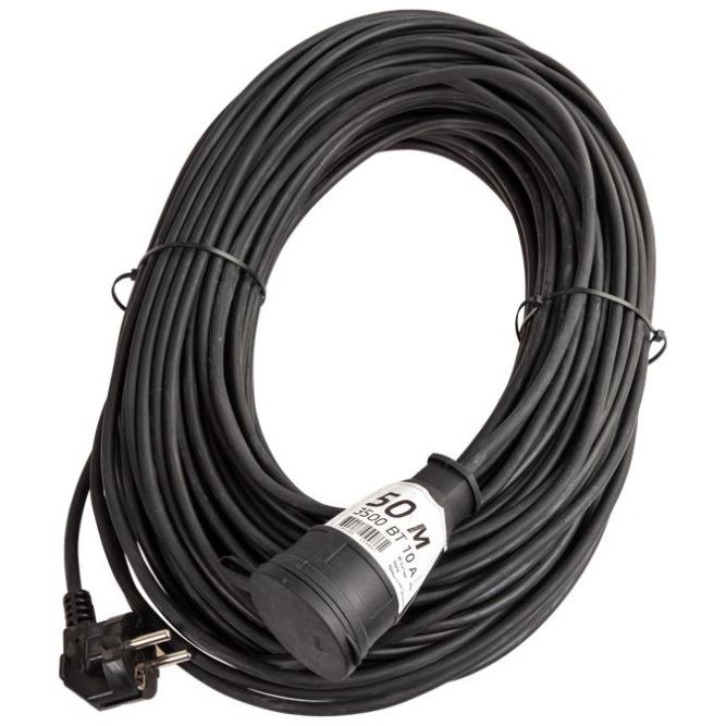 Удлинитель-шнур 1х50м 10А IP44 3500Вт 220-350В КГ 2х1.0мм каучук КОСМОС YSHKsm50m-1g(10A)KG