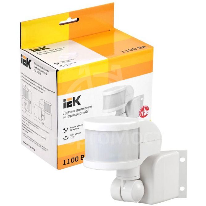 Детектор движения ДД 018 1100Вт угол обз. 270град. 2 полюс. дальн. 12м IP44 бел. IEK LDD10-018B-1100-001
