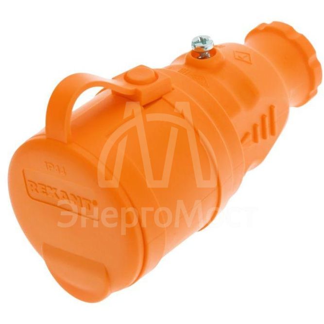 Розетка переносная влагозащищенная с крышкой с заземл. 16А IP44 каучук оранж. Rexant 111-123