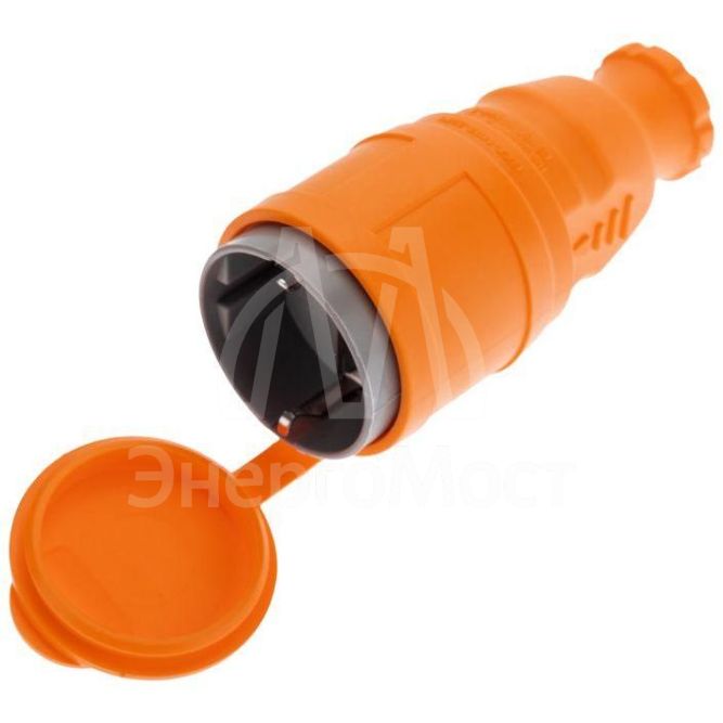 Розетка переносная влагозащищенная с крышкой с заземл. 16А IP44 каучук оранж. Rexant 111-123