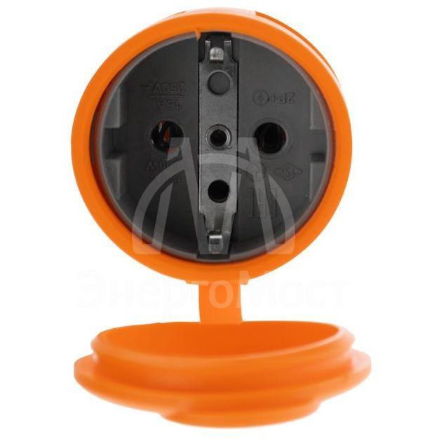 Розетка переносная влагозащищенная с крышкой с заземл. 16А IP44 каучук оранж. Rexant 111-123