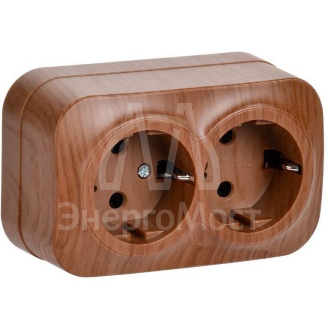 Розетка 2-м ОП GLORY РС22-3-ХД 16А с заземл. дуб IEK ERH21-K24-16