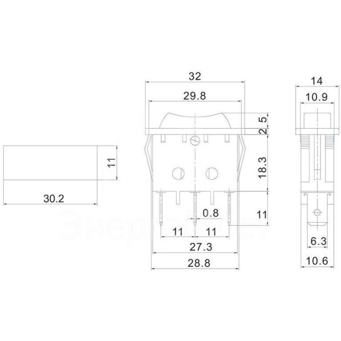 Выключатель клавишн. 250В 10А (3с) &amp;quot;ON-OFF-ON&amp;quot; черн. с нейтралью (RWB-411; SC-791) Rexant 36-2220