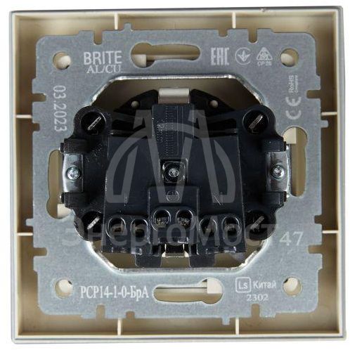 Розетка СП BRITE РСР14-1-0-БрА 16А в сборе с заземл. защ. шторки алюм. IEK BR-R14-16-K47-F