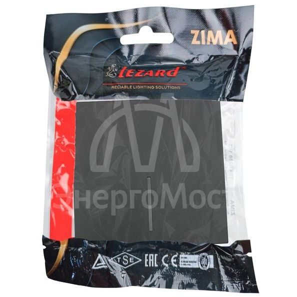 Выключатель 1-кл. с индик. СП ZIMA IP20 10А безвинт. зажим черн. бархат LEZARD 704-4288-111QC