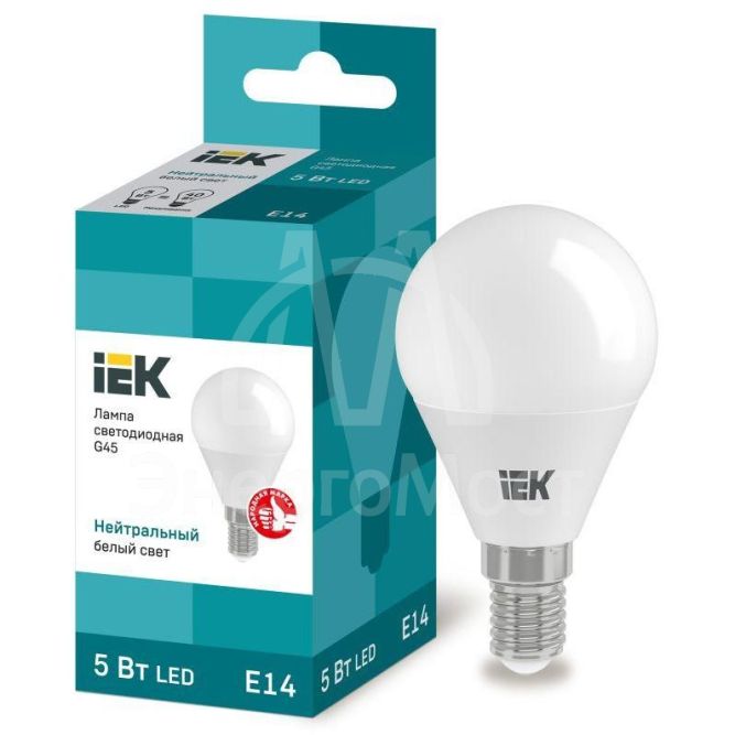 Лампа светодиодная ECO G45 5Вт шар 4000К бел. E14 450лм 230-240В IEK LLE-G45-5-230-40-E14