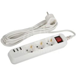 Удлинитель электрический U-3es-5m-USB с заземлением с выключателем 3 розетки+ 3xUSBA 5м 10А Эра Б0052902