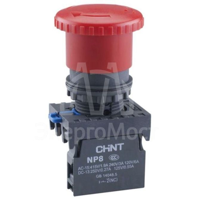 Кнопка управления &amp;quot;Грибок&amp;quot; d40мм с фиксацией NP8-01ZS/14 красн. 1НЗ IP65 (R) CHINT 667210