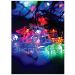 Гирлянда декоративная &amp;quot;Новогодняя&amp;quot; (прозр. насадки-колокольчики сосульки звездочки снежинки елочки кристаллы снеговики Дед Морозы) 4.4м 30LED IP20 мультиколор Космос KOC_GIR30LEDMIX1_RGB