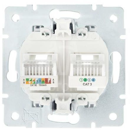 Розетка компьютерная + телефонная 1-м СП Vesna механизм бел. LEZARD 742-0288-143