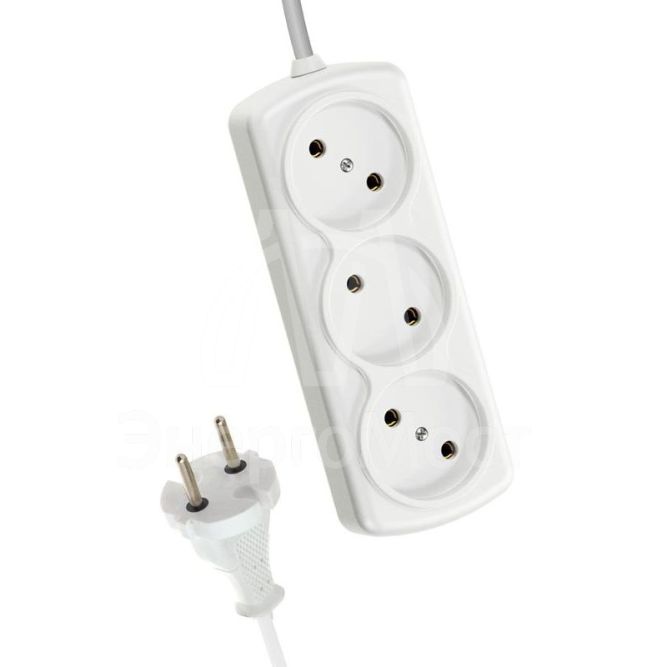 Удлинитель 3х3м 6А IP20 ПВС 2х0.75 Космос YKsm3m-3g(6A)S