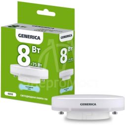 Лампа светодиодная T80 8Вт таблетка 6500К GX53 230В GENERICA LL-T80-08-230-65-GX53-G