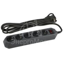 Удлинитель с сетевым фильтром 5х5м USF-5es-5m-B с заземл с выкл. ПВС 3х0.75 черн. ЭРА Б0019737