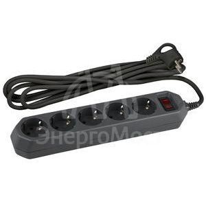 Удлинитель с сетевым фильтром 5х5м USF-5es-5m-B с заземл с выкл. ПВС 3х0.75 черн. ЭРА Б0019737